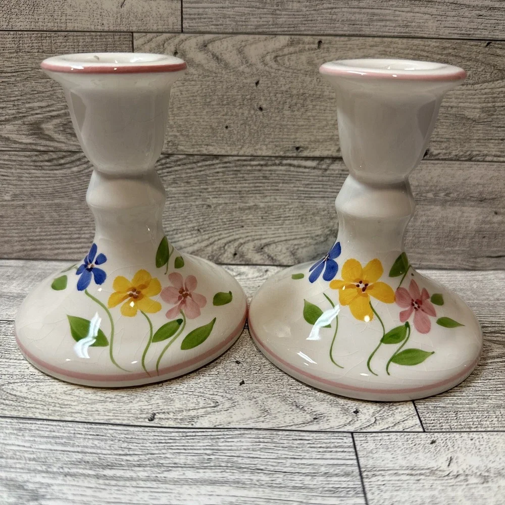 Porcelain Floral Candleholders  4.25x3.75